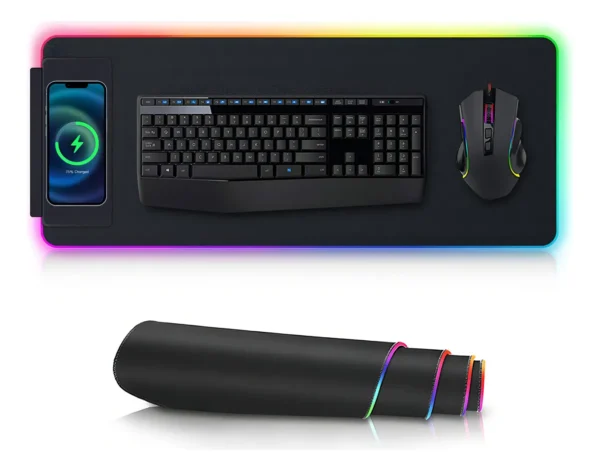 Alfombrilla De Ratón Gamer Rgb Luz Led Con Carga Inalámbrico Color Negro Diseño Impreso Fnatic