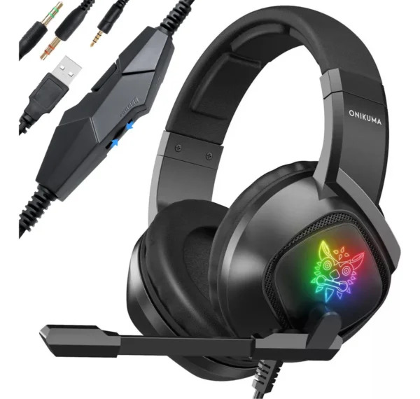 Audífonos Gamer Diadema Onikuma K19 negro Gaming headset con microfono con luz rgb LED para Xbox Ps4 Pc